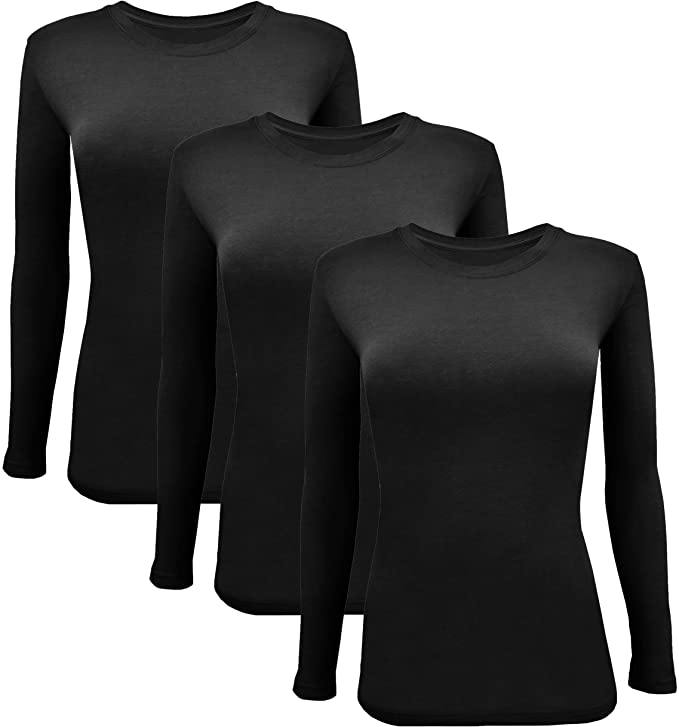 BaHoki Essentials Long Sleeve Undershirts for Scrubs - Great Stretch and Layering Piece - Multipurpose and Durable - 3 Pack