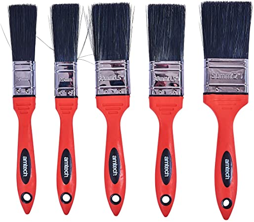 Amtech G4390 Pack of 5 No-Bristle Loss Soft Handle Paint Brush Set, Multi-Colour, Set of 5 Pieces