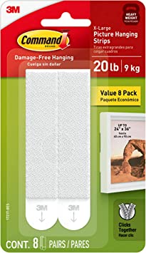 Command 20 lb X-Large Picture Hanging Strips, 8 Pairs White Command Strips Heavy Duty Picture Hanger