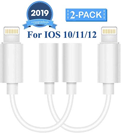[2 Pack] Headphone Adapter for iPhone Adapter to 3.5mm Converter Earphone Adapter Compatible for iPhone XS/XR/X/8/8 Plus/7/7 Plus/ipad/iPod and All iOS Upgraded