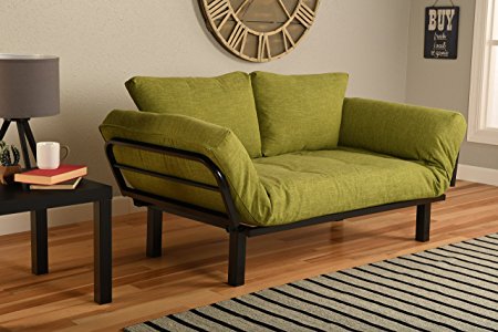 Best Futon Lounger Sit Lounge Sleep Smaller Size Furniture is Perfect for College Dorm Bedroom Studio Apartment Guest Room Covered Patio Porch (LIME GREEN LINEN)