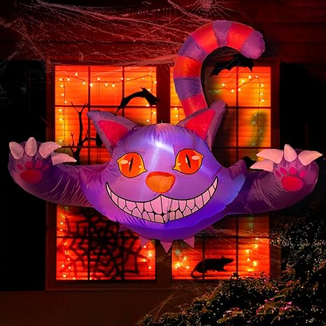 Marchpower 4Ft Halloween Inflatable Cat Window Breaker, Spooky Hanging Blow Up Flying Outdoor Halloween Decoration, Built-in LED Lights Outside Waterproof Décor for Indoor Party, Lawn, Haunted House