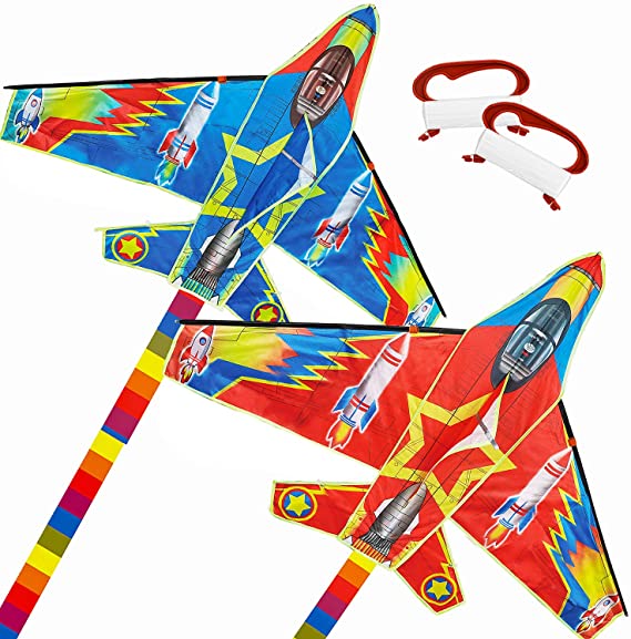 TOY Life Plane Kites for Kids Easy to Fly - 2 Pack Kids Kites - Outdoor Games and Activities Large Kites for Kids Ages 4-8 - Flying Kites for Children - Kids Kite for The Beach - Giant Easy Fly Kites