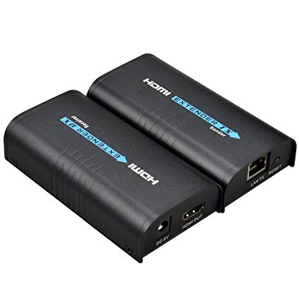 Mirabox HDMI Extender Wireless Over Ethernet TCP IP by Cat5 Cat5e Cat6 RJ45 cables up to 100-160m Supports HD 1080P DVD PS3 Extender Sender&Receiver Black Color