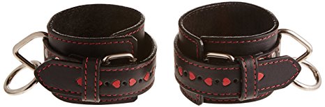 Heart 2 Heart Restraint Wrist Leather with Red Hearts Inlay