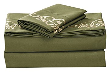 J.Home Fashions 1500 Thread Count Luxurious Comfortable Soft 3pc Bed Sheet Set (TWIN, Olive)
