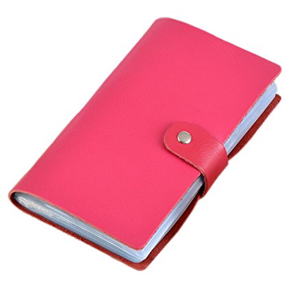 Boshiho Leather Credit Card Holder Business Card Case Book Style 90 Count Name ID Card Holder Book (Hot Pink)