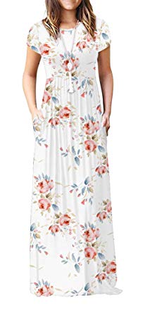 Viishow Women's Short Sleeve Loose Plain Maxi Dresses Casual Long Dresses with Pockets