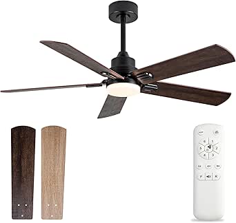 BOOMJOY Ceiling Fans with Lights, 52 Inch Ceiling Fan with Remote, Modern Ceiling fan for Bedroom Living room, Black Ceiling Fan lights for Outdoor Indoor and 5 Blades Quiet Reversible DC