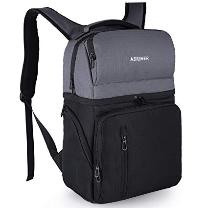 ADRIMER Insulated Cooler Backpack Leakproof Double Decker Backpack with Cooler Compatment Lunch Cooler Backpack with Anti-Theft Pocket for Men Women to Picnics, Travel, Hiking, Beach Trip, Them Park