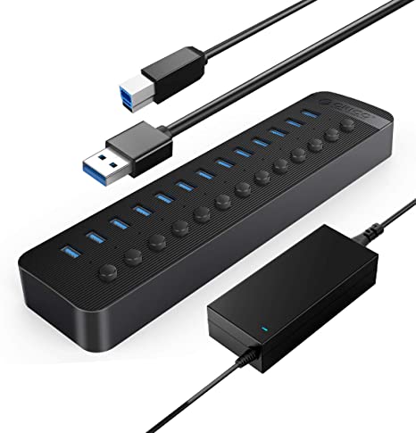 ORICO Powered USB Hub，13 Ports 24W USB 3.0 Data Hub with Individual On/Off Switches and 12V/2A Power Adapter for Desktop Computer, PC, iMac, Mobile HDD, Flash Drive, Phone, iPad Charging(Black)