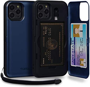 TORU CX PRO iPhone 11 Pro Wallet Case Blue with Hidden Credit Card Holder ID Slot Hard Cover, Strap, Mirror & Lightning Adapter for Apple iPhone 11 Pro (2019) - Navy Blue