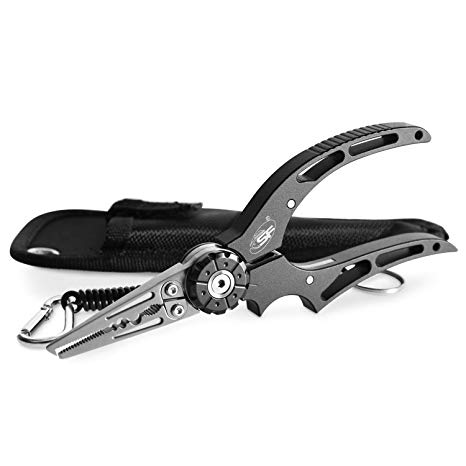 SF Aluminum Fishing Pliers Hook Remover Stainless Steel Pliers Rustproof Saltwater Split Ring Tool with Sheath and Lanyard for Hook Remover Cutting Braid Line Split Ring