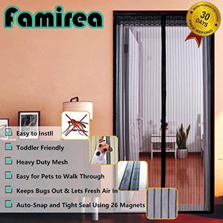 Magnetic Screen Door,Removable Screen Door with Full Frame Velcro and Heavy Duty Mesh Curtain,Fits Door Openings up to 36 x 82 Inch MAX(Black)