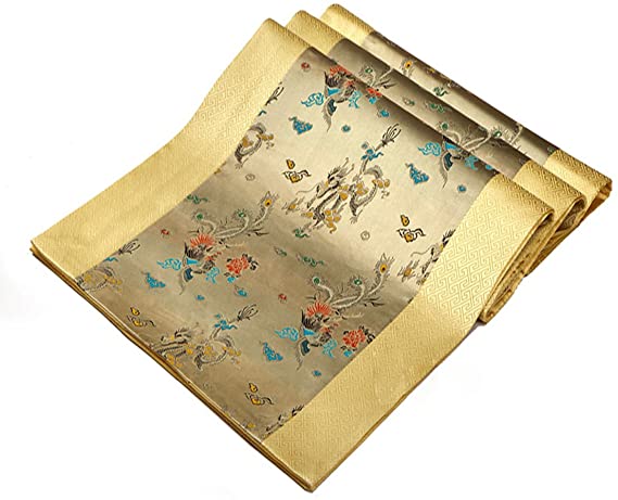 Elegant Table Runner Gold and Blue Dragon Pattern 91x20