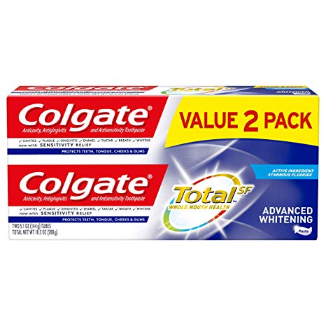 Colgate Total Whitening Toothpaste, Advanced Whitening – 5.1 ounce (2 Pack)