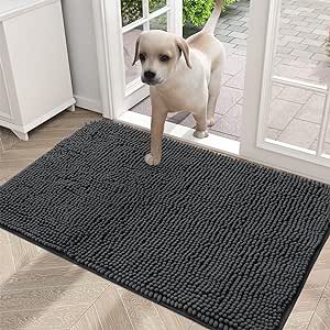 OLANLY Dog Door Mat for Muddy Paws 36x24, Absorbs Moisture and Dirt, Absorbent Non-Slip Washable Mat, Quick Dry Chenille, Mud Mat for Dogs, Entry Indoor Door Mat for Inside Floor, Dark Grey