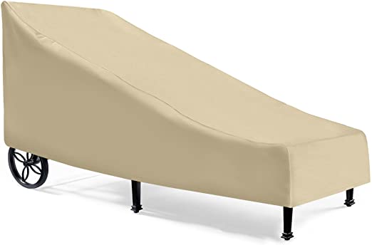 SunPatio Outdoor Chaise Lounge Cover, Waterproof Patio Furniture Lounge Chair Cover with Sealed Seam, Heavy Duty Chaise Cover 76" L x 30" W x 26"/10" H, All Weather Protection, Beige
