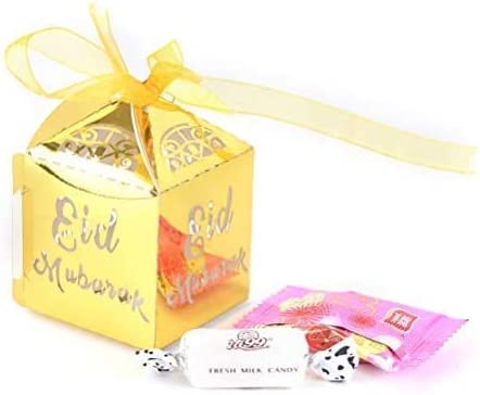 LIGONG 30PCS Eid Mubarak Candy Box Set Eid Mubarak Paper Gift BagParty Favor Gift Box, Muslim Islamic Party Supplies(Golden) (30PCS)