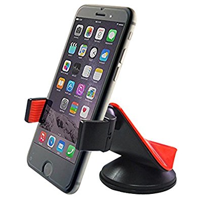 Car Mount, Arteck Universal Mobile Phone Car Mount Holder 360° Rotation for Auto Windshield and Dash, Universal for Cell Phones Apple iPhone 6s Plus 5s 5c, Samsung Galaxy S7 Edge, S6 S5 Note 5/4 GPS and All Other Smartphone Red