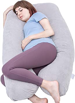 MOON PINE Pregnancy Pillow, U Shaped Full Body Pillow for Maternity Support, Sleeping Pillow with Velour Cover for Pregnant Women (Gray)