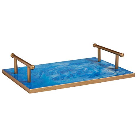 Rivet Modern Glam Tray, 3.54", Gold Finish, Blue