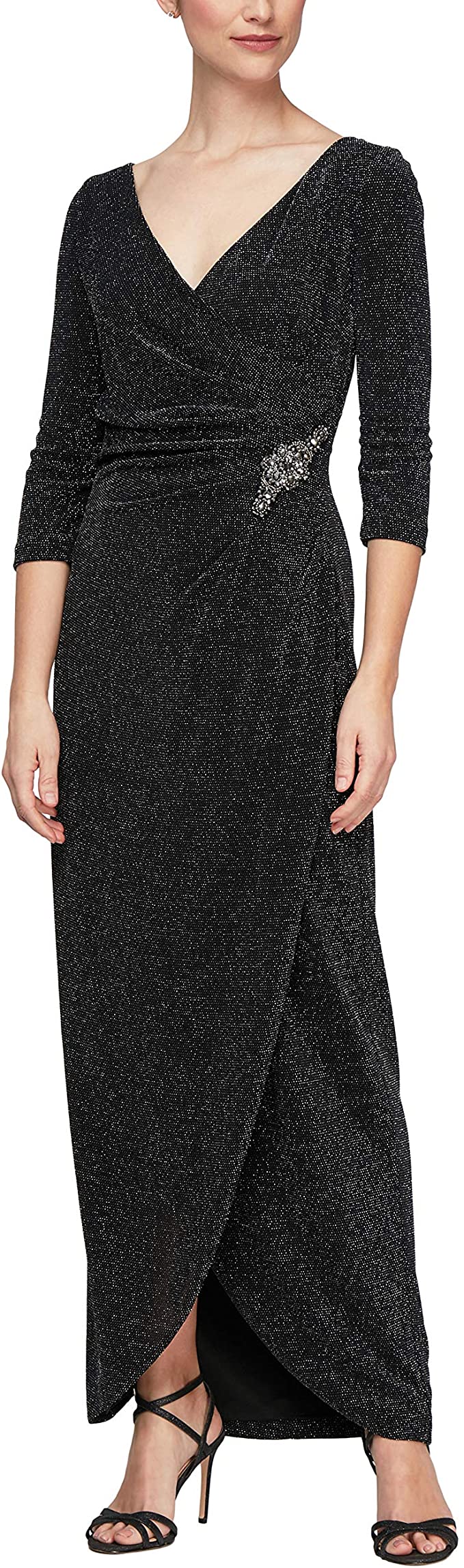 Alex Evenings Women's Long 3/4 Sleeve Velvet Dress