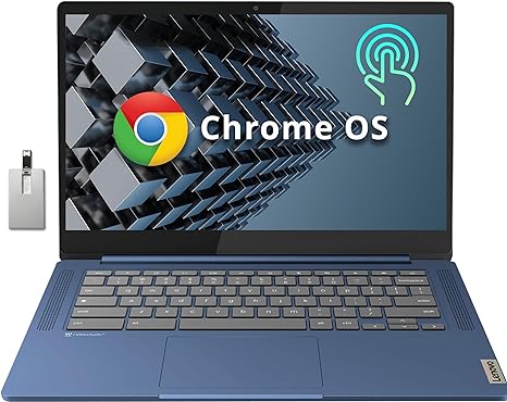 Lenovo Slim 3 Chromebook, 14'' FHD IPS Touchscreen Laptop, 8-Core MediaTek Kompanio 520 Processor, 4GB RAM, 64GB eMMC, HD Webcam, Stereo Speakers, WiFi 6, Chrome OS, Abyss Blue, 32GB Hotface USB Card