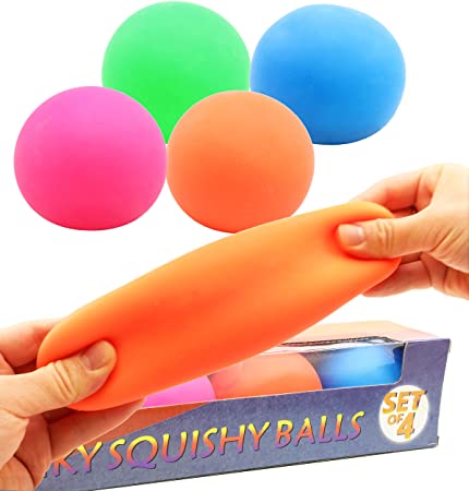 Smart Novelty Pull and Stretch Stress Balls for Kids and Adults - Assorted Color Sensory Toy and Stress Relief Balls for Anxiety, ADHD & Autism - Squishy Ball Pack of 4
