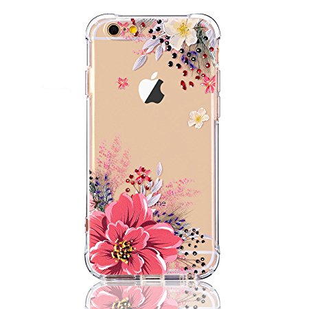 iPhone 6 6S Case with flowers, LUOLNH Slim Shockproof Clear Floral Pattern Soft Flexible TPU Back Cover [4.7 inch] -Pink Peony