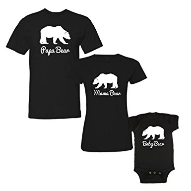 We Match! 3-Piece Papa Bear, Mama Bear & Baby Bear (White Print) Matching T-Shirts & Bodysuit Set