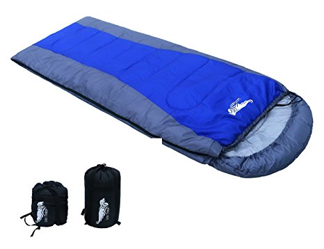Luxe Tempo Large Size Thermal Sleeping Bag Compact Lightweight with Hood All Season Camping Sleep Sack with Waterproof Ripstop Shell Blue
