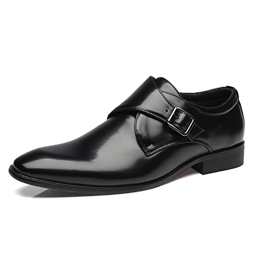 Faranzi Mens Single Monk Strap Slip on Buckle Loafer Plain Toe Oxford Classic Modern Formal Business Dress Shoes