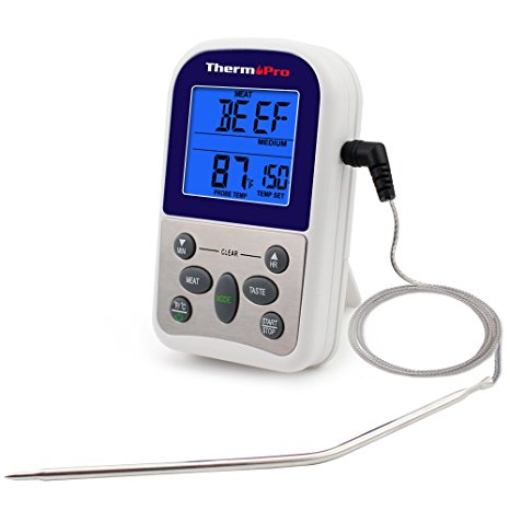 ThermoPro TP10 Digital Single Probe Roast Alert Cooking Meat Thermometer with Timer for Oven, BBQ, Smoker, Grill