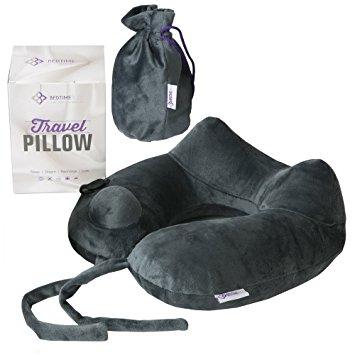 Travel Pillow / Neck Pillow Ideal for Airplanes Travelling Inflatable Neck Support – Best Luxury Lightweight Sleeping Rest Cushion for Plane Flight and Self Pump No Need to Blow Up