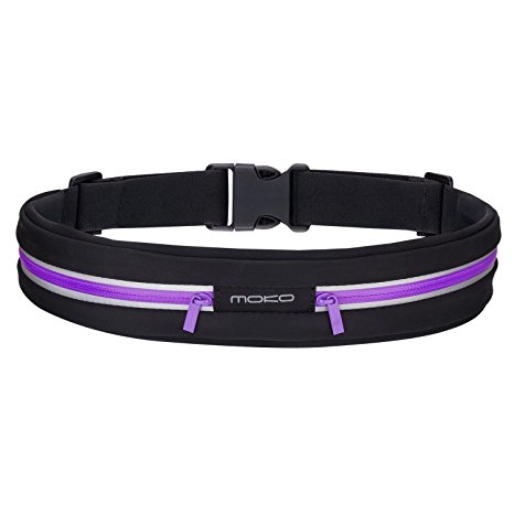 Sports Running Waist Pack, MoKo Outdoor Sweatproof Reflective Waist Fanny Pack Belt / Fitness Workout Belt / Runner Belt, Dual Pouch Bag for iPhone 6s Plus, 6 Plus, 6s, Galaxy S7, S7 Edge, PURPLE