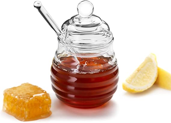 KooK Honey Jar with Dipper, Holds 9oz, Glass, Holder, Container