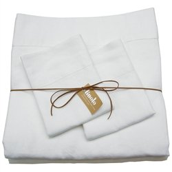 Linoto 100% Linen Sheets Bed Sheet Set Queen White 4 Piece
