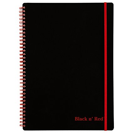 Black n' Red Twin Wirebound Notebook, Poly Cover, 11.75 x 8.25 Inches, Black, 70 sheets (E67008)