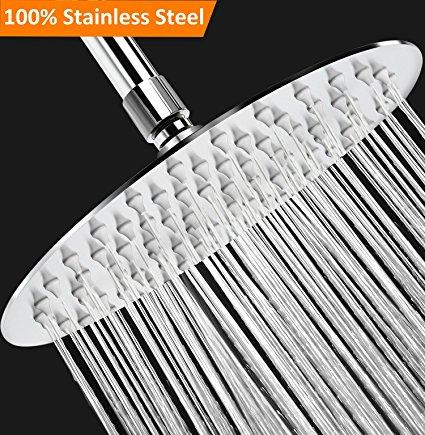 Newspoint Rainfall Shower Head - Luxury High Pressure 8" Round Rainhead for Bathroom, - Made of Full Stainless Steel Modern Shower- Homequisite at home Fixed Spa Massage and Relaxation