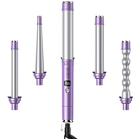 Curling Iron 5 in 1 BESTOPE Hair Curling Wand Set with 0.5'' to 1.25'' Interchangeable Ceramic Barrels for Short Long Hair Curlings LCD Display, Include Glove, Hair Clips & Storage Bag