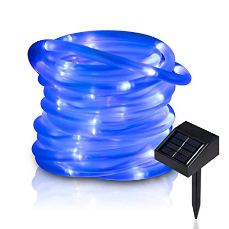 lychee 16.5ft 50LED Waterproof Solar Power String 1.2 V, Daylight White, with Light Sensor, Outdoor Rope Lights, Ideal for Christmas, Party, Wedding (Blue)