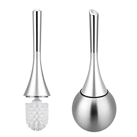 Uten Toilet Brush Stainless Steel Portable Cleaning Toilet Bowl Brushes And Holder Set For Bathroom (Silver)