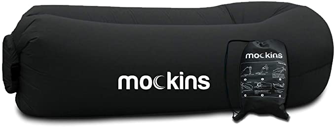 Mockins Black Inflatable Lounger Hangout Sofa with Travel Bag The Portable Inflatable Air Lounger Couch is Perfect for Indoor and Outdoor Use for Camping Beach & Lake Or Pool
