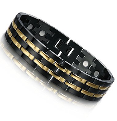 LOYALLOOK Stainless Steel Energy Bracelet Magnetic Gold Black with Free Link Removal Tool 8.5" Gift For Father's day