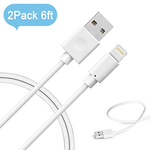 Lightning Cable, MarchPower 2 Pack 6ft Extra Long Lightning to USB Cable Charging Compatible with iPhone X 8 8Plus 7 7s 7s Plus SE 6s Plus 6 5s 5c 5 iPad Air Mini 4th Gen iPod Nano Touch (White)