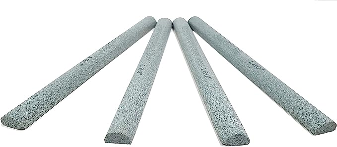 Creator's Abrasive Stones - Four Pack - 1/2" Half Diameter X 5.75" Long - Knock Off Sharp Edges On Stained Glass and Glass Bottle Cutting Projects - 180 Grit