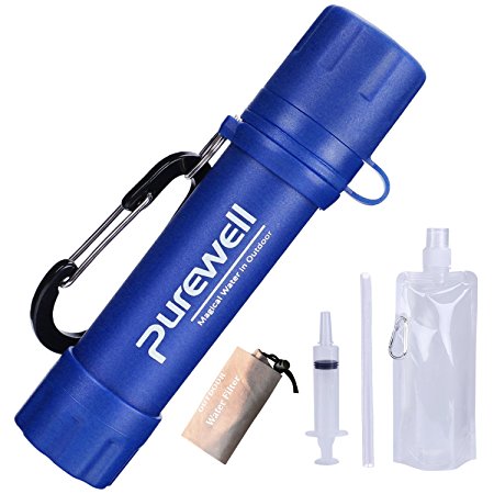 Purewell Personal Water Filter Mini Portable Water Purifier Straw 0.01 Micron Outdoor Filter for Camping Hiking Sports Traveling Climbing