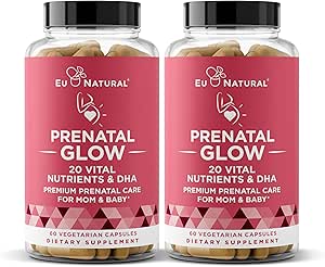 Glow Prenatal Vitamins for Women – 20-in-1 Vital Nutrients for Healthy Pregnancy and Fetal Development – Folic Acid & Vegan DHA For Baby's Growth & A Comfortable Pregnancy – 120 Nourishing Capsules