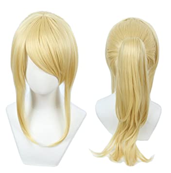 Linfairy Womens Blonde Wig Costume Cosplay Wig   50cm Ponytail